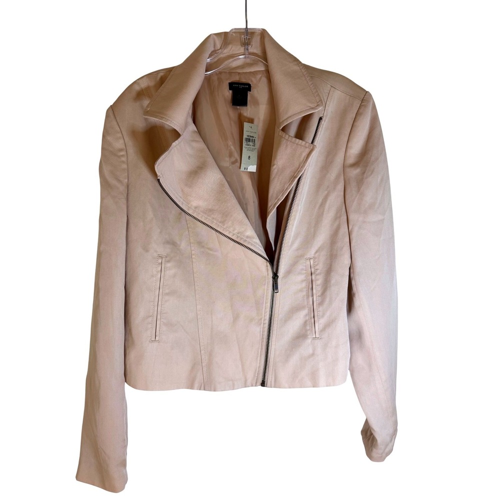 New!Ann Taylor Women's Blush Pink Asymmetrical Zip Moto Jacket,‎ size 8